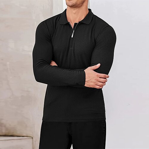 

Men's Polo Shirt Zip Polo Golf Shirt Solid Color Turndown Wine Black Gray White Street Daily Long Sleeve Zipper Clothing Apparel Fashion Casual Chunky Comfortable