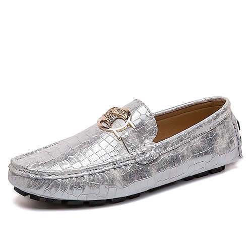 

Men's Loafers & Slip-Ons Moccasin Comfort Shoes Driving Loafers Casual Classic British Daily Office & Career PU Black Silver Fall Spring