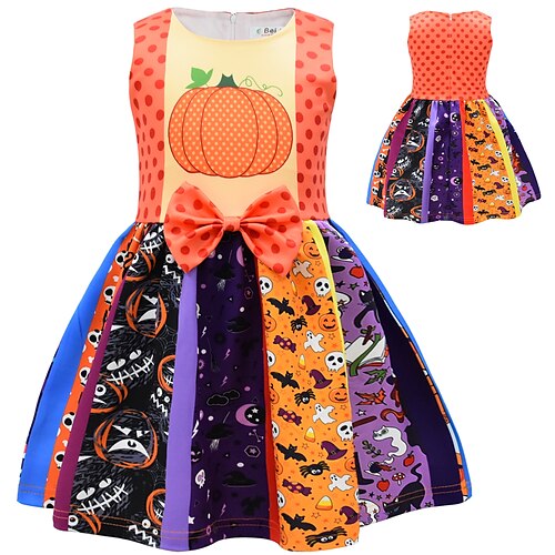 

Kids Little Girls' Dress Cartoon A Line Dress Performance Halloween Blue Orange Beautiful Costume Dresses Halloween Spring Summer 2-8 Years