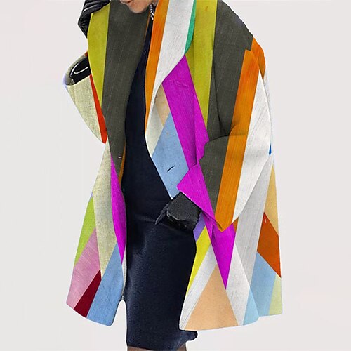 

Women's Winter Coat Warm Breathable Outdoor Daily Wear Vacation Going out Patchwork Pocket Single Breasted Turndown Active Fashion Comfortable Street Style Geometric Regular Fit Outerwear Long Sleeve