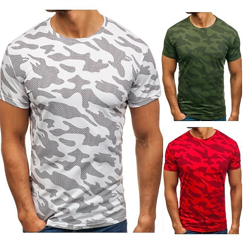 

Men's Camouflage Hunting T-shirt Camo / Camouflage Short Sleeve Outdoor Summer Breathable Soft Sweat wicking Top Polyester Camping / Hiking Military Training Combat White Army Green Red