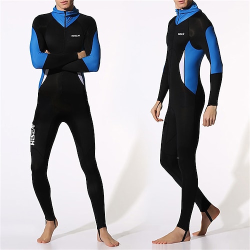 

Men's Rash Guard Dive Skin Suit UV Sun Protection UPF50 Breathable Long Sleeve Spandex Bathing Suit Swimsuit Front Zip Hooded Swimming Surfing Beach Water Sports Patchwork Spring Summer Autumn