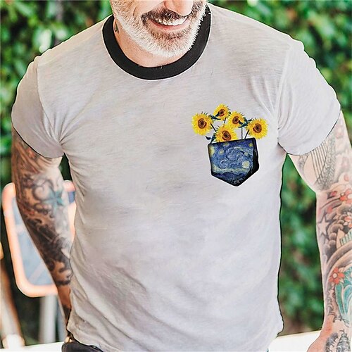 

Men's Unisex T shirt Tee Floral Graphic Prints Crew Neck Beige Outdoor Street Short Sleeve Print Clothing Apparel Sports Designer Casual Big and Tall / Summer / Summer