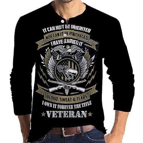 

Men's T shirt Tee Henley Shirt Tee Graphic Weapon Henley Black Long Sleeve 3D Print Plus Size Outdoor Daily Patchwork Button-Down Tops Basic Designer Casual Classic / Sports