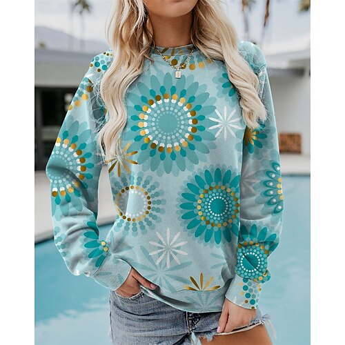 

Women's Sweatshirt Pullover Dot Print Casual Daily 3D Print Cotton Casual Clothing Apparel Hoodies Sweatshirts Loose Fit Light Green