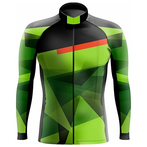 

21Grams Men's Cycling Jersey Long Sleeve Bike Top with 3 Rear Pockets Mountain Bike MTB Road Bike Cycling Breathable Quick Dry Moisture Wicking Reflective Strips Green Geometic Polyester Spandex