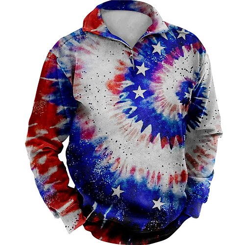 

Men's Collar Polo Shirt Golf Shirt Tie Dye Turndown Blue Gray 3D Print Outdoor Street Long Sleeve Zipper Print Clothing Apparel Fashion Designer Casual Breathable