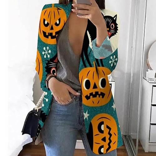 

Women's Blazer Breathable Comfortable Office Work Halloween Office / Career Print Open Front Turndown OL Style Elegant Office / career Halloween Pumpkin Regular Fit Outerwear Long Sleeve Winter Fall