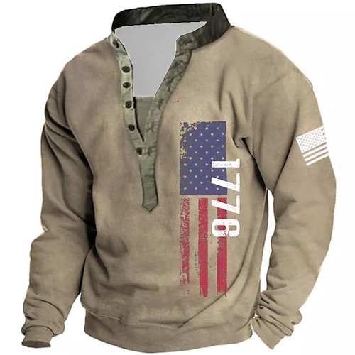 

Men's Unisex Sweatshirt Pullover Button Up Hoodie Brown Standing Collar Graphic Prints National Flag Print Casual Daily Sports 3D Print Streetwear Designer Casual Spring & Fall Clothing Apparel