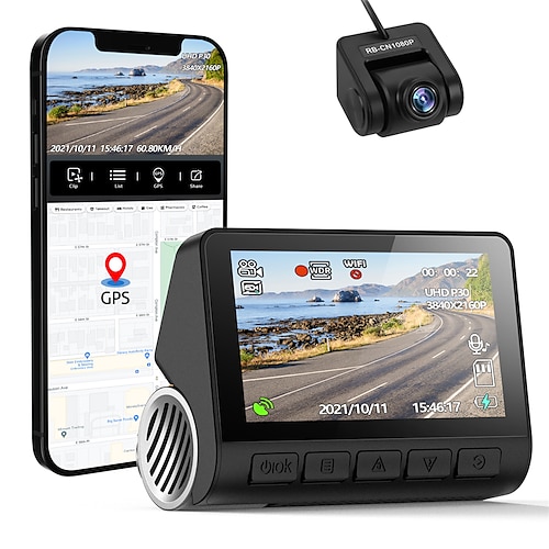 

4K Dual Dash Camera 3.0 Inch LCD WiFi Car DVR 24H Parking Support GPS Track 1080P Rear Cam 170 FOV Auto Recorder