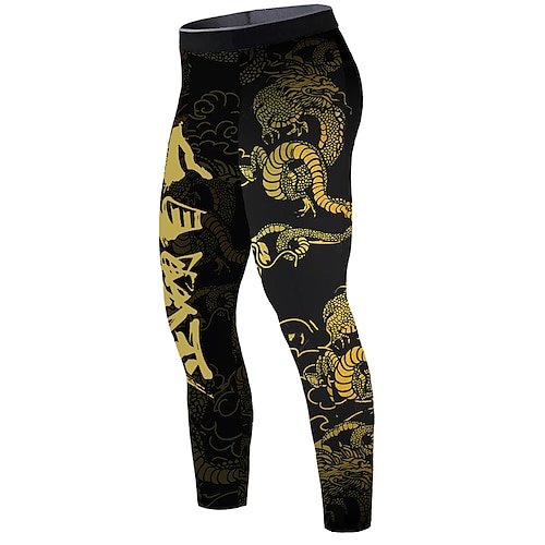 

Men's Running Tights Leggings Compression Pants Compression Clothing Athletic Athleisure Breathable Quick Dry Soft Fitness Gym Workout Running Sportswear Activewear Black Gold Yellow