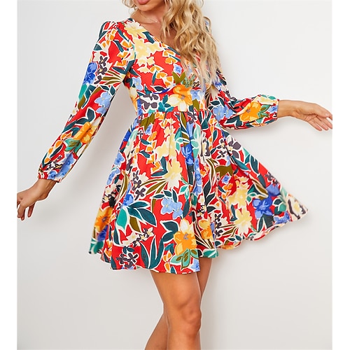 

Women's Casual Dress Sheath Dress Rainbow Long Sleeve Print Winter Fall V Neck Modern Winter Dress Weekend Fall Dress Slim 2022 S M L XL