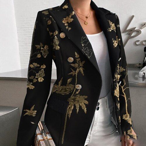 

Women's Blazer Warm Breathable Outdoor Work Going out Pocket Print Single Breasted Turndown OL Style Formal Modern Flower Regular Fit Outerwear Long Sleeve Winter Fall Black White S M L XL XXL 3XL