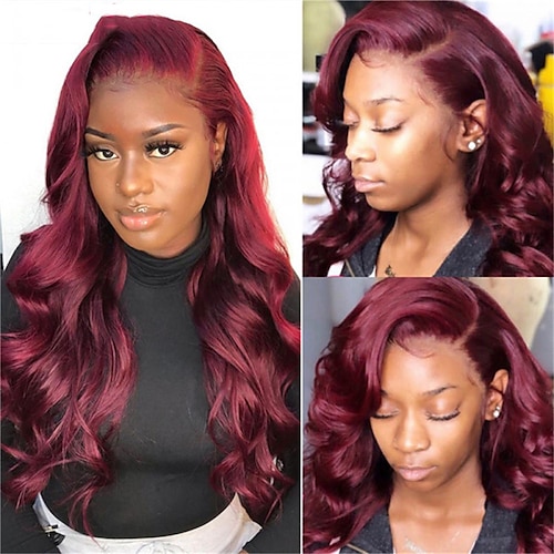 

99J Body Wave Cheap Lace Front Wigs Affordable Burgundy Colored Human Hair Wigs For Black Women
