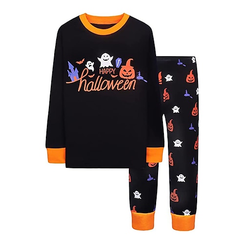 

Kids Boys Halloween T-shirt Pants T-shirtSet Clothing Set 2 Pieces Long Sleeve Black Purple Yellow Skull Letter Pumpkin Print Outdoor Street Sports Fashion Daily Comfort 3-12 Years