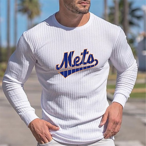 

Men's T shirt Tee Graphic Letter Crew Neck White Long Sleeve Hot Stamping Street Daily Print Tops Fashion Designer Casual Comfortable / Sports