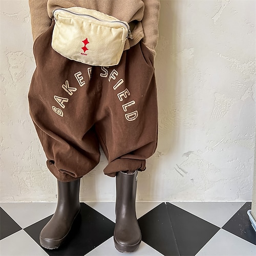 

Kids Girls' Pants Letter School 2-6 Years Winter Brown Gray