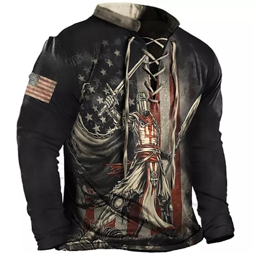 

Men's Unisex Sweatshirt Pullover Black Standing Collar Graphic Prints National Flag Lace up Print Sports & Outdoor Daily Sports 3D Print Designer Casual Big and Tall Spring & Fall Clothing Apparel