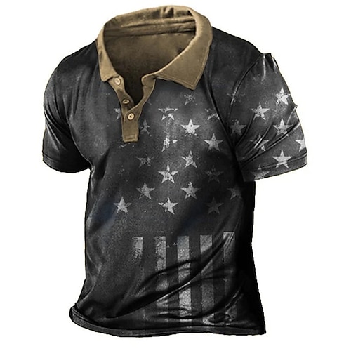

Men's Collar Polo Shirt Golf Shirt National Flag Turndown Gray 3D Print Outdoor Street Short Sleeves Button-Down Print Clothing Apparel Fashion Designer Casual Breathable / Summer / Spring / Summer