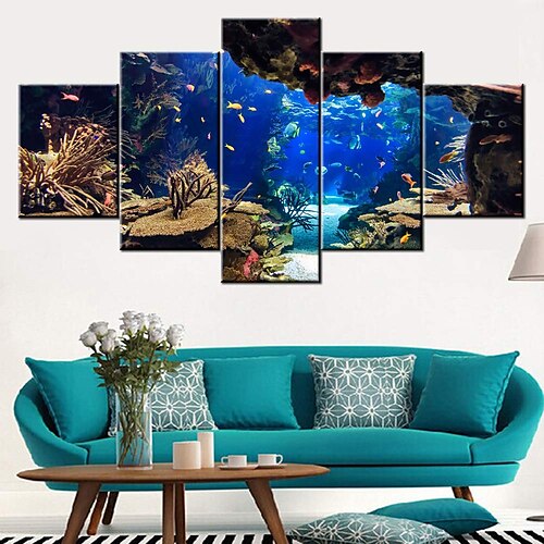 

5 Panels Undersea Underwater World Prints Coral Reef and Fish Modern Wall Art Wall Hanging Gift Home Decoration Rolled Canvas Unframed Unstretched Painting Core