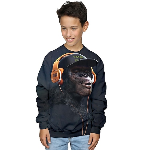 

Kids Boys Sweatshirt Animal Outdoor 3D Print Long Sleeve Crewneck Active 3-12 Years Winter Navy Blue
