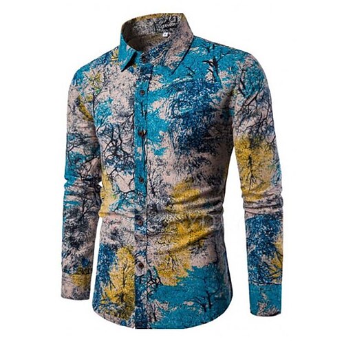 

Men's Shirt Graphic Shirt Graphic Turndown Blue 3D Print Outdoor Street Long Sleeve Button-Down Print Clothing Apparel Fashion Designer Casual Breathable