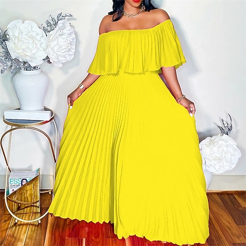 

Women's Plus Size Party Dress Pure Color Off Shoulder Half Sleeve Fall Winter Elegant Prom Dress Maxi long Dress Party Dress