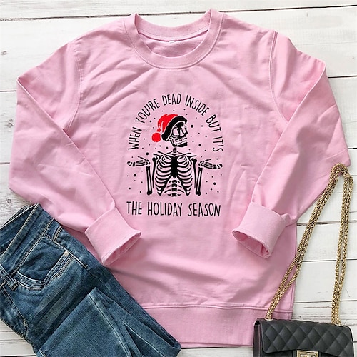 

Women's Plus Size Tops Christmas Pullover Sweatshirt Hoodie Sweatshirt Tree Santa Claus Long Sleeve Crewneck Casual Festival New Year Cotton Fall Winter Green Pink