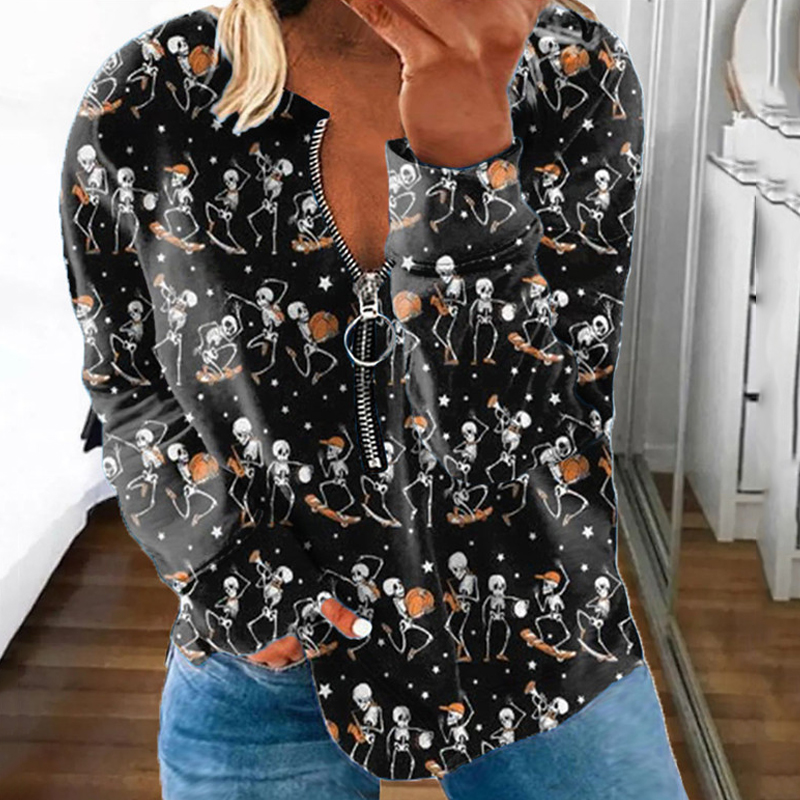 

Women's Plus Size Tops Pullover Sweatshirt Hoodie Sweatshirt Skull Pumpkin Zipper Print Long Sleeve Round Neck Casual Halloween Halloween Vacation Polyester Fall Winter Black