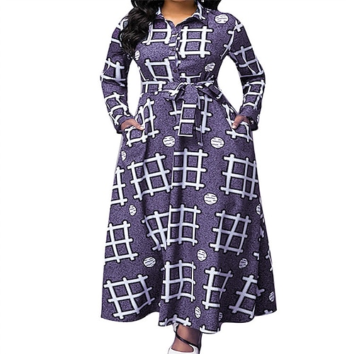 

Women's Sheath Dress Swing Dress Long Dress Maxi Dress Purple Long Sleeve Patchwork Winter Fall Autumn Shirt Collar Modern Winter Dress Fall Dress 2023 S M L XL 2XL 3XL 4XL 5XL