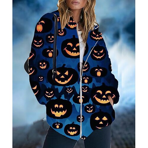 

Women's Pullover Hoodie Sweatshirt Halloween Hot Stamping Halloween Clothing Apparel Hoodies Sweatshirts Blue Orange