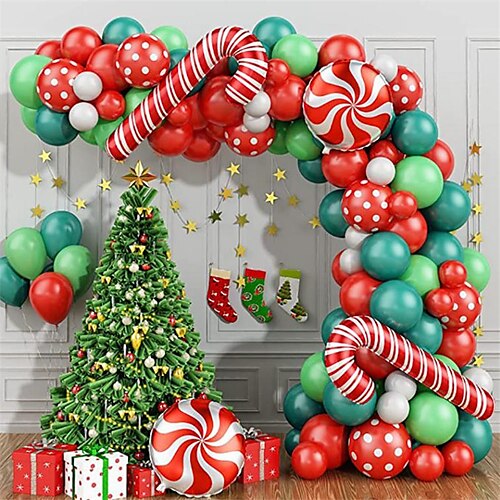 

83PCS Christmas Balloon Set Christmas Eve Crutches Candy Aluminum Film Balloon New Year's Party Holiday Party Arch Decoration