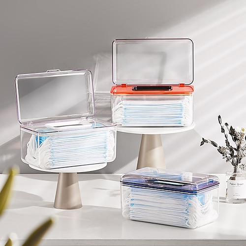 

Transparent PET Material With Spring Mask Storage Box Living Room Tissue Box Wet Tissue Single-use Mask Storage Box