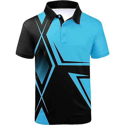 

Men's Collar Polo Shirt Golf Shirt Geometry Turndown Blue Yellow 3D Print Outdoor Street Short Sleeves Button-Down Print Clothing Apparel Fashion Casual Breathable / Summer / Spring / Summer