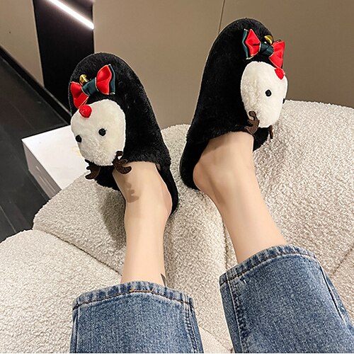 

Women's Slippers Home Christmas Fuzzy Slippers Fluffy Slippers Plus Size House Slippers Winter Flat Heel Closed Toe Casual Sweet Synthetics Loafer Anime Geometric Black Rosy Pink Gray