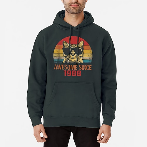 

Men's Hoodie Hooded Cat Print Sports Outdoor Casual Sports Hot Stamping Streetwear Cool Sportswear Clothing Apparel Hoodies Sweatshirts Long Sleeve Dark Gray Coffee