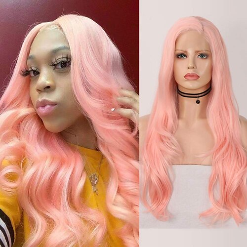 

Synthetic Lace Wig Loose Curl Style 18-26 inch Pink Middle Part 13x4 Lace Front Wig All Wig Gold Pink