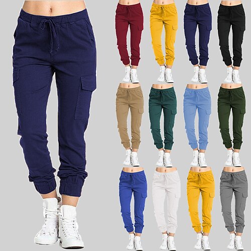 

Women's Joggers Cargo Pants Pocket Drawstring Bottoms Athletic Athleisure Winter Breathable Moisture Wicking Soft Fitness Gym Workout Running Sportswear Activewear Solid Colored Deep Green White Black