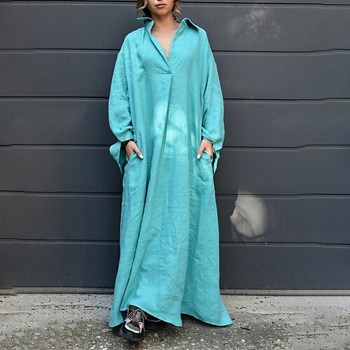 

Women's Casual Dress Shirt Dress Long Dress Maxi Dress Blue Long Sleeve Pure Color Ruched Winter Fall Autumn Shirt Collar Modern Winter Dress Weekend Fall Dress S M L XL