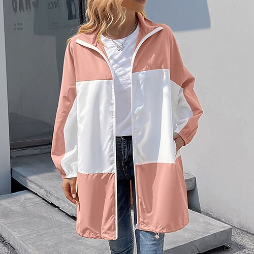 

Women's Casual Jacket Waterproof Windproof Outdoor Hiking Walking Jogging Zipper Pocket Zipper Lapel Simple Casual Comfortable Street Style Color Block Regular Fit Outerwear Long Sleeve Winter Fall