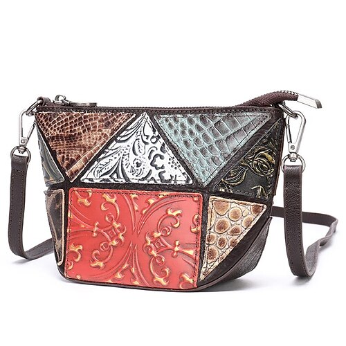 

Women's Crossbody Bag Shoulder Bag Nappa Leather Cowhide Zipper Geometric Daily Black Rainbow