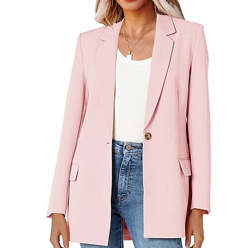 

Women's Blazer Warm Breathable Outdoor Office Work Pocket Buttoned Front Turndown OL Style Elegant Modern Solid Color Regular Fit Outerwear Long Sleeve Winter Fall Black Blue Pink S M L XL XXL