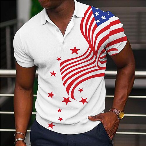 

Men's Collar Polo Shirt Golf Shirt National Flag Turndown White Black 3D Print Outdoor Street Short Sleeves Button-Down Print Clothing Apparel Fashion Designer Casual Breathable / Summer / Spring
