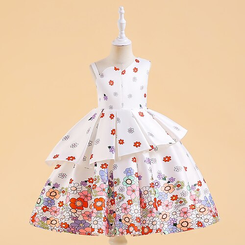 

Kids Girls' Dress Graphic A Line Dress Knee-length Dress Performance Print Sleeveless Cute Dress 3-10 Years White