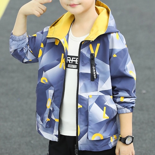 

Kids Boys Jacket Outerwear Cartoon Long Sleeve Coat Daily Cool Adorable Green Blue Winter Fall 3-13 Years