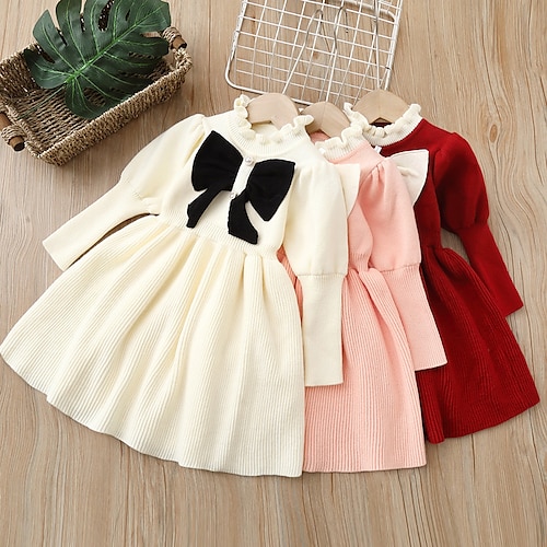 

Kids Little Girls' Dress Solid Colored A Line Dress Daily Vacation White Pink Red Asymmetrical Long Sleeve Beautiful Sweet Dresses Fall Winter Regular Fit 2-6 Years
