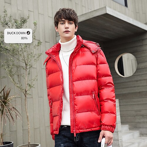 

Men's Puffer Jacket Winter Jacket Quilted Jacket Winter Coat Warm Work Daily Wear Pure Color Outerwear Clothing Apparel Casual Casual Daily Black Red