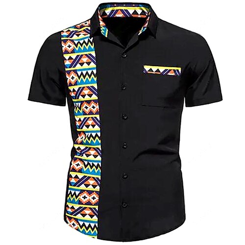 

Men's Dress Shirt Graphic Geometry Turndown Black Hot Stamping Outdoor Halloween Short Sleeve Button-Down Print Clothing Apparel Fashion Designer Casual Big and Tall / Spring / Fall