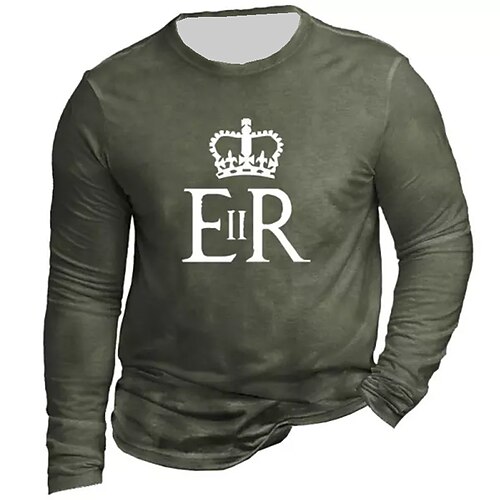 

Men's Unisex T shirt Tee Letter Graphic Prints Crew Neck Green Blue Gray Black 3D Print Crown Outdoor Street Long Sleeve Print Clothing Apparel Basic Sports Designer Casual