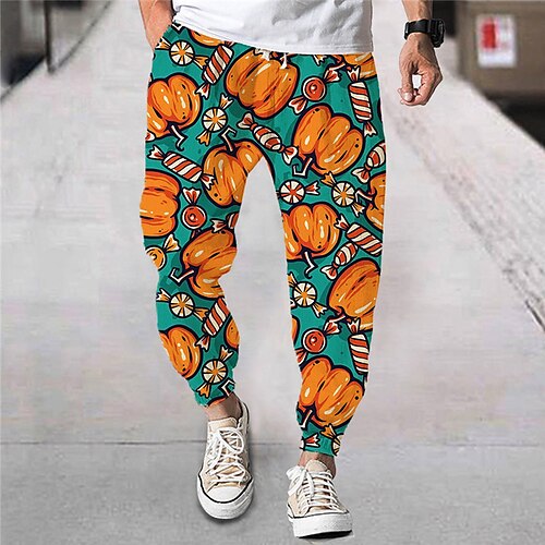 

Men's Joggers Trousers Drawstring Elastic Waist 3D Print Pumpkin Graphic Prints Comfort Breathable Halloween Casual Daily Streetwear Designer Orange Micro-elastic